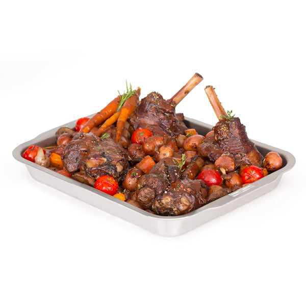 Assadeira e tabuleiro de recolha de gordura em aço inoxidável